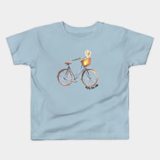 Cute Yorkshire Terrier Yorkie in Bicycle Basket Watercolor Kids T-Shirt